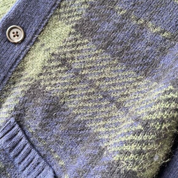 Banana Republic Wool Blend Shawl Collar Cardigan Navy Plaid S/M - Picture 4 of 7